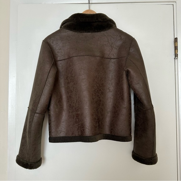 SOLD Shearling Brown/Green Leather Jacket - Picture 4 of 9